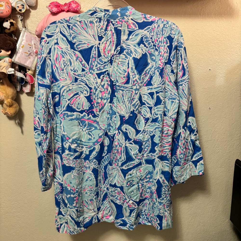 Lilly Pulitzer Sarasota Tunic Top Bay Blue Into the Deep Long Sleeve Top Medium - Picture 11 of 12